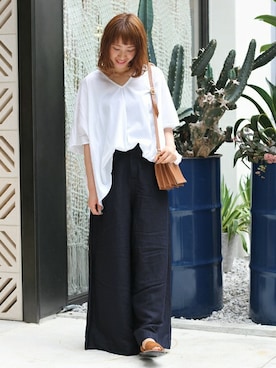 「JOURNAL STANDARD relume(ジャーナルスタンダード レリューム)のラスターコート天竺 スクエア プルオーバー#(Tシャツ/カットソー、ホワイト系)」を使った、sena*さん(レディース・160cm)の夏コーディネート