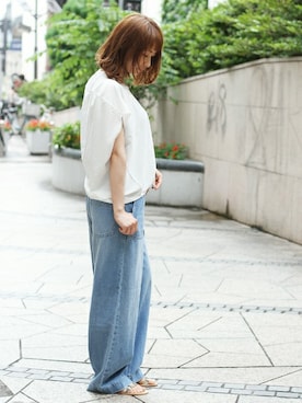「JOURNAL STANDARD relume(ジャーナルスタンダード レリューム)のADDICT梨地ノースリーブプルオーバー# (Tシャツ/カットソー、ホワイト系)」を使った、sena*さん(レディース・160cm)の夏コーディネート