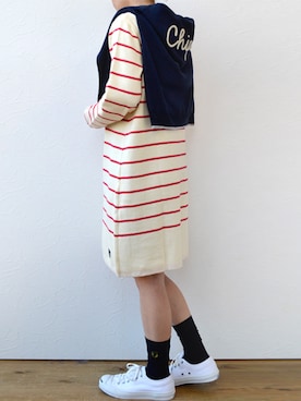 「ボーダーニット」｜「アイテム（ワンピース/ドレス）」を使った、WEBSTOREstaffさん（レディース・155cm）の春コーディネート