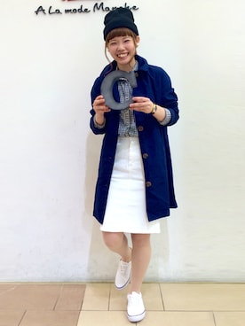 「ペンシルスカート」｜「アイテム（ステンカラーコート）」を使った、WEBSTOREstaffさん（レディース・155cm）の春コーディネート