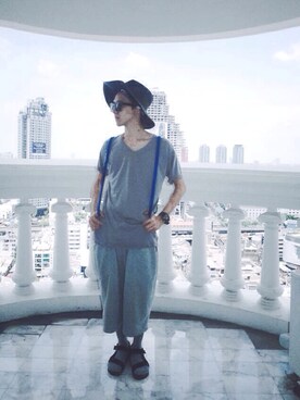 「アイテム（ドラムバッグ）」を使った、XIWIさん（メンズ・172cm）の夏コーディネート