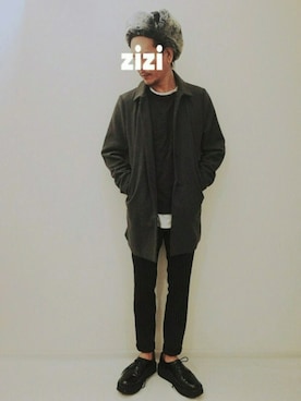 「ジョージコックス」｜「アイテム（ステンカラーコート）」を使った、ziziさん（メンズ・178cm）の冬コーディネート