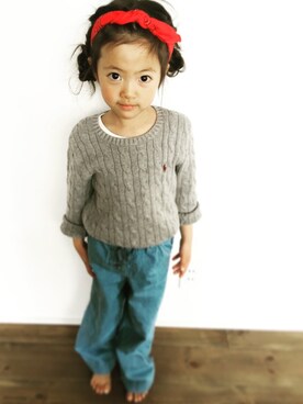 「VINTAGE（ヴィンテージ）のアイテム（ヘアアクセサリー）」を使った、あもあもさん（キッズ・110cm）の春コーディネート