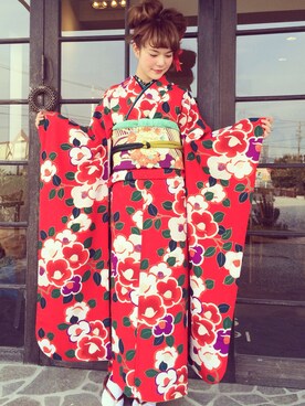 「アイテム（チャーム）」を使った、長澤メイさん（レディース・161cm）の冬コーディネート