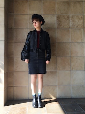 「ボーダーソックス」｜「アイテム（ブルゾン）」を使った、長澤メイさん（レディース・161cm）の春コーディネート