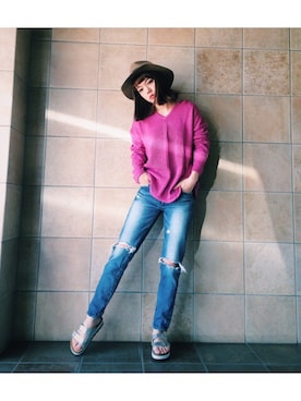 「ROXY（ロキシー）のアイテム（パーカー）」を使った、長澤メイさん（レディース・161cm）の春コーディネート