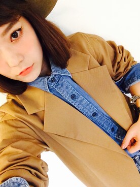 「デニムonデニム」｜「アイテム（ダウンジャケット/コート）」を使った、長澤メイさん（レディース・161cm）の夏コーディネート