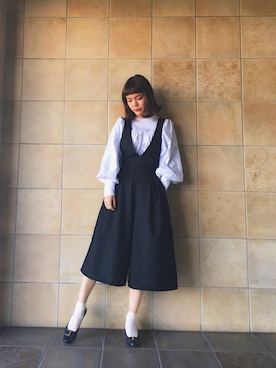 「GU（ジーユー）のアイテム（つなぎ/オールインワン）」を使った、長澤メイさん（レディース・161cm）の春コーディネート