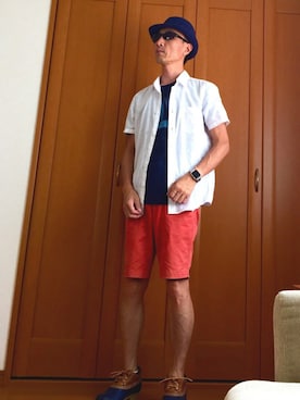「アイテム（ハット、ブルー系）」を使った、Yukipeeさん（メンズ・165cm）の夏コーディネート