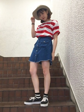 「Aymmy in the batty girls（エイミーインザバッティーガール）のアイテム（Tシャツ/カットソー）」を使った、庄司彩夏さん（レディース・159cm）の夏コーディネート