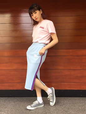 「Aymmy in the batty girls（エイミーインザバッティーガール）のアイテム（Tシャツ/カットソー）」を使った、庄司彩夏さん（レディース・159cm）の夏コーディネート