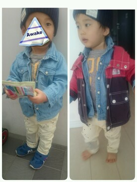 「GAP（ギャップ）のアイテム（トップス、ブルー系）」を使った、Akiiiさん（キッズ・90cm）の秋コーディネート