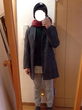 「koe（コエ）のアイテム（チェスターコート）」を使った、Ryoyaさん（メンズ・165cm）の秋コーディネート