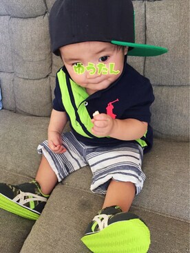 「アイテム（ベビーシューズ/ベビーソックス、グリーン系）」を使った、 y_tさん（キッズ・70cm）の夏コーディネート