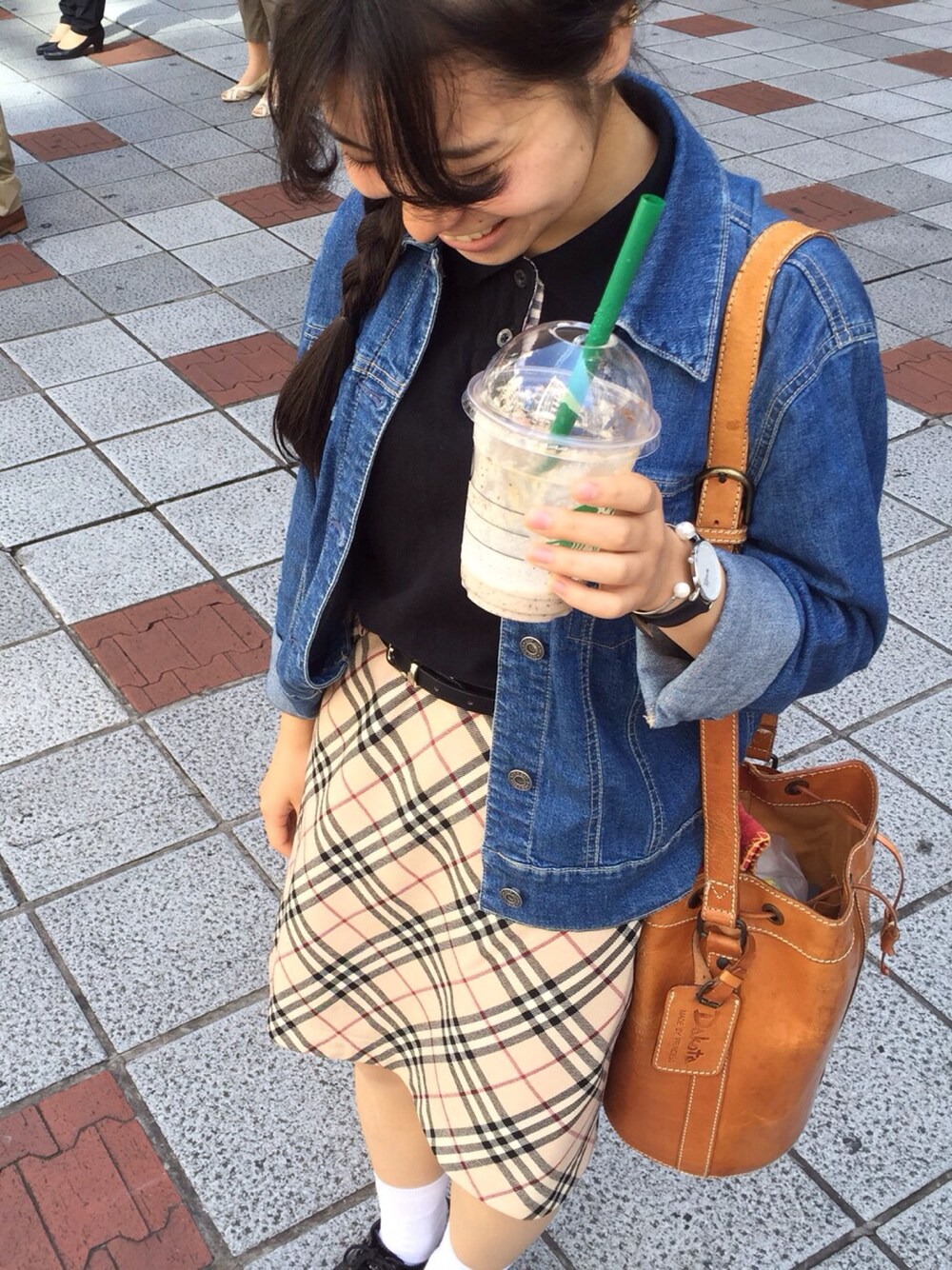 「burberry、ポロシャツ、デニムジャケット、プレッピー」｜「GAPのアイテム（デニムジャケット、ブルー系）」を使った、３ｉ９ｕさん（レディース・145cm）の秋コーディネートの1枚目の写真
