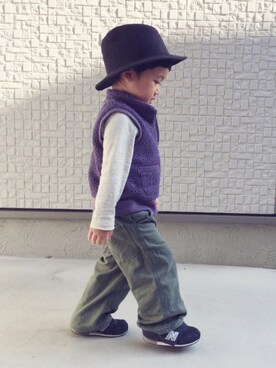 「アイテム（ベスト、パープル系）」を使った、rizさん（キッズ・90cm）の秋コーディネート