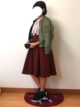 「カメラ女子」｜「アイテム（ブルゾン）」を使った、HARUさん（レディース・159cm）の秋コーディネート