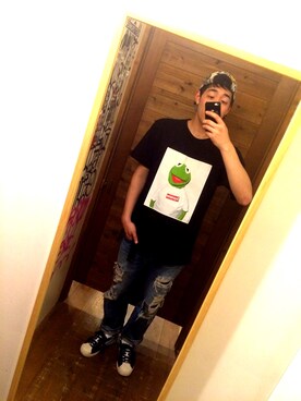 「RIPNDIP（リップンディップ）のアイテム（キャップ）」を使った、中野宇治さん（メンズ・175cm）の春コーディネート