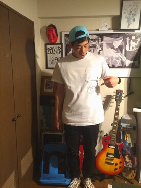 「RIPNDIP（リップンディップ）のアイテム（キャップ）」を使った、中野宇治さん（メンズ・175cm）の春コーディネート