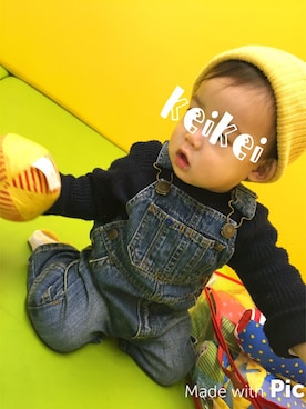 「アイテム（つなぎ/オールインワン）」を使った、keikeikunさん（キッズ・70cm）の冬コーディネート