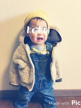 「ユニクロ」｜「アイテム（つなぎ/オールインワン）」を使った、keikeikunさん（キッズ・70cm）の冬コーディネート