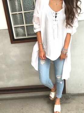 「Abercrombie&Fitch（アバークロンビーアンドフィッチ）のアイテム（タンクトップ）」を使った、aipoooonhさん（レディース・158cm）の夏コーディネート