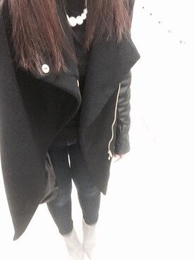 「stradivarius（ストラディバリウス）のアイテム（ノーカラージャケット）」を使った、Saori さん（レディース・164cm）の冬コーディネート