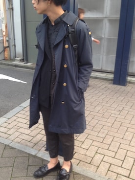 「ノーカラーシャツ」｜「アイテム（トレンチコート）」を使った、たけさん（メンズ・171cm）の秋コーディネート