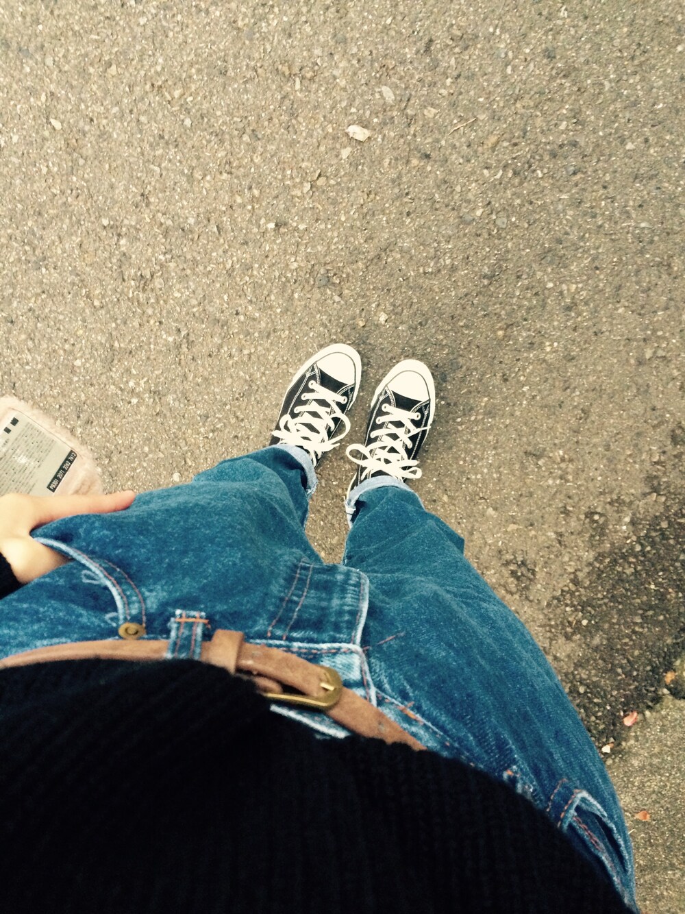 「古着、GU、converse」｜「CONVERSEの【CONVERSE】キャンバスオールスターHI（スニーカー、ブラック系）」を使った、yopipiさん（レディース・158cm）の秋コーディネートの1枚目の写真