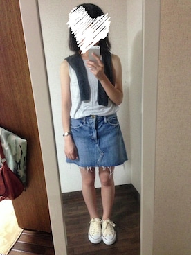「CONVERSE（コンバース）のCONVERSE  CVS ALL STAR OX（スニーカー、ホワイト系）」を使った、ハヤスさん（レディース・150cm）の夏コーディネート