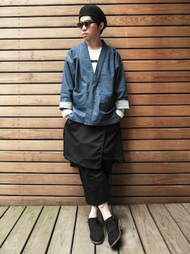 「WHILE（ワイル）のアイテム」を使った、CheHao羊奶さん（メンズ・168cm）の春コーディネート