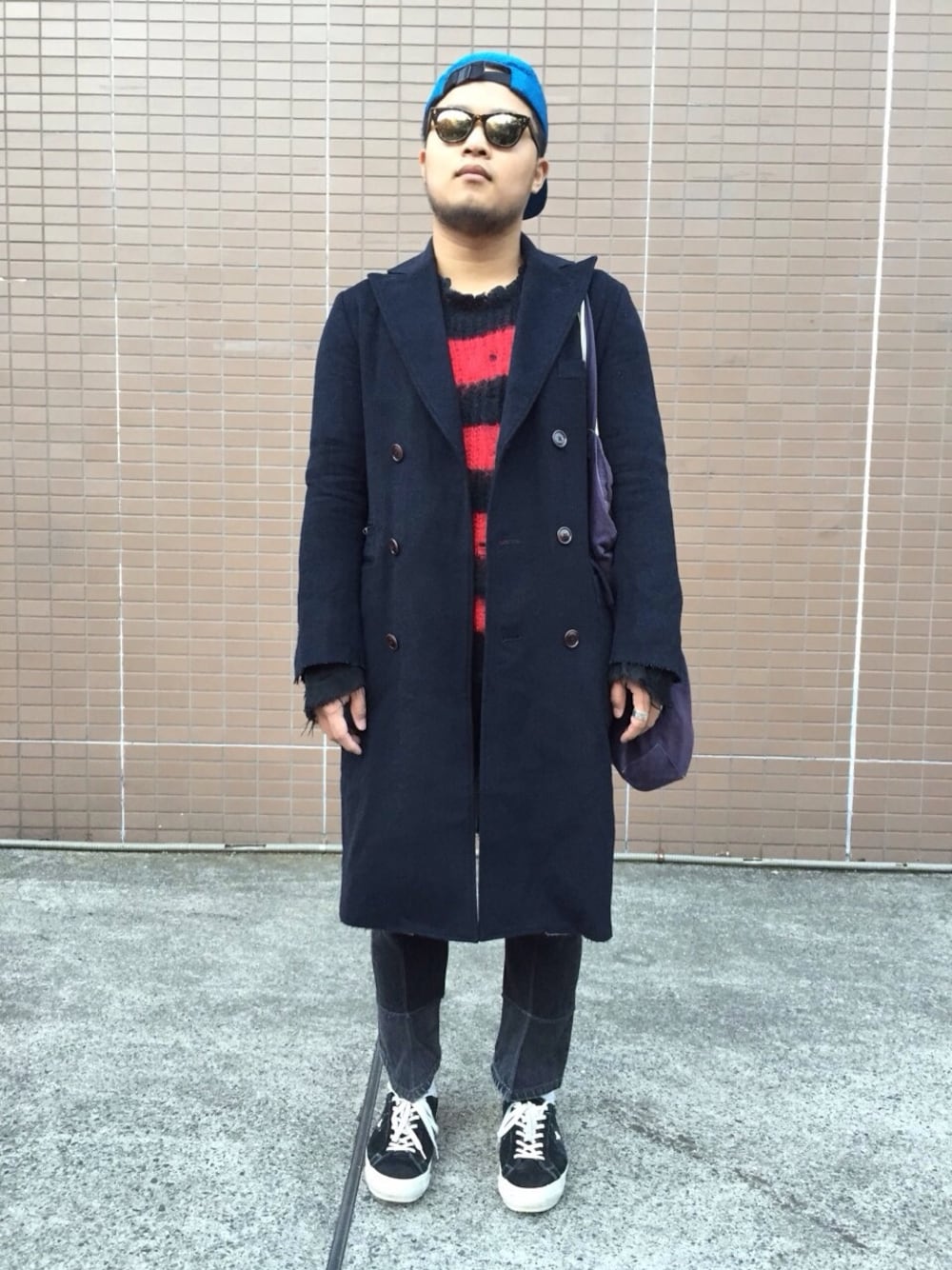 「プルオーバーシャツ、サングラス」｜「JUNYA WATANABE MANのアイテム（ニット/セーター、その他）」を使った、Jero Tuさん（メンズ・168cm）の冬コーディネートの1枚目の写真