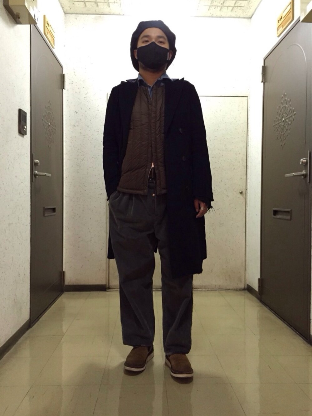 「ウールシャツ」｜「MOUNTAIN RESEARCHのアイテム（シャツ/ブラウス、ブルー系）」を使った、Jero Tuさん（メンズ・167cm）の冬コーディネートの1枚目の写真