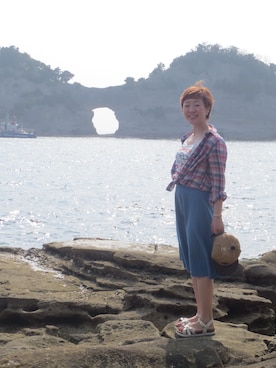 「海スタイル」｜「アイテム（帽子）」を使った、yuk17nさん（レディース・152cm）の夏コーディネート