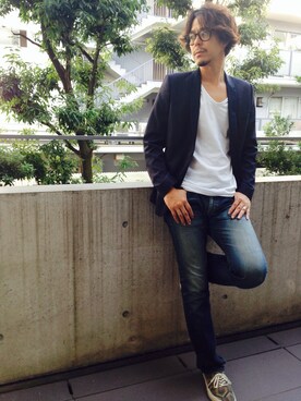 「パーマヘア」｜「アイテム（ジャケット/アウター）」を使った、SHUJIさん（メンズ・183cm）の秋コーディネート