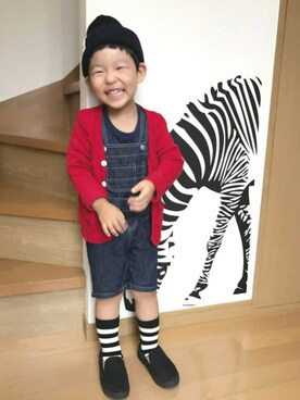 「COMME CA ISM（コムサイズム）のアイテム（サロペット/オーバーオール）」を使った、♡PON♡さん（キッズ・100cm）の秋コーディネート