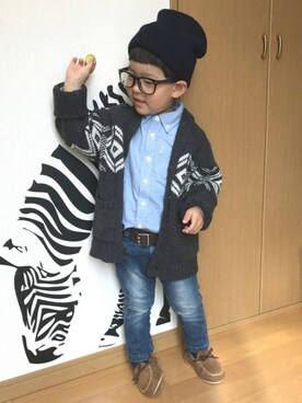「OSHKOSH（オシュコシュ）のアイテム（カーディガン/ボレロ）」を使った、♡PON♡さん（キッズ・100cm）の秋コーディネート