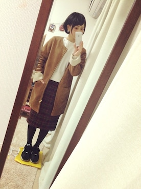 「アイテム（ムートンコート）」を使った、とみためいさん（レディース・153cm・20代）の冬コーディネート