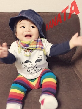 「OSHKOSH（オシュコシュ）のアイテム（Tシャツ/カットソー）」を使った、KANATAさん（キッズ・70cm）の冬コーディネート