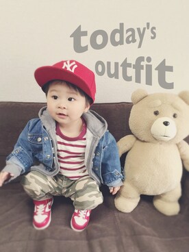 「ボーダーTシャツ」｜KANATAさん（キッズ・70cm）の冬コーディネート