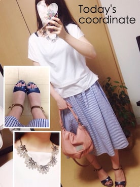 「アイテム（サンダル、ブルー系）」を使った、KANA☺︎さん（レディース・163cm）の夏コーディネート
