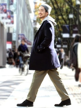 「JOURNAL STANDARD relume（ジャーナルスタンダード　レリューム）のアイテム（ニットキャップ/ビーニー）」を使った、Saiさん（メンズ・180cm）の冬コーディネート