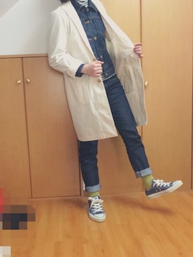 「ショップコート」｜「アイテム（デニムジャケット）」を使った、moさん（レディース・154cm）の冬コーディネート