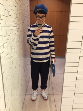 「FRAPBOIS half」｜「アイテム（ハンチング/ベレー帽）」を使った、オーミチさん（メンズ・161cm）の春コーディネート