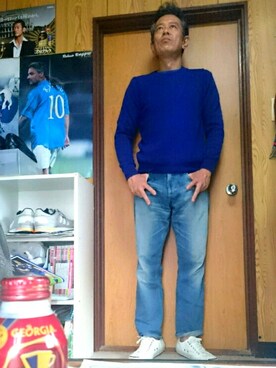 「ブルー x ホワイト」｜「アイテム（その他）」を使った、たかぶんごさん（メンズ・171cm）の秋コーディネート