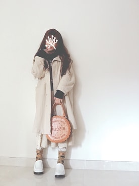 「( •̅_•̅ )のアイテム（トートバッグ、ブラウン系）」を使った、_鱼涩涩し_さん（レディース・160cm）の冬コーディネート