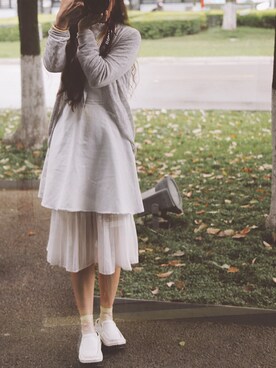 「小肚子のアイテム（ワンピース、ホワイト系）」を使った、_鱼涩涩し_さん（レディース・160cm）の春コーディネート