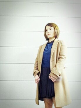 「ベージュのコート」｜「アイテム（スカート）」を使った、staff05さん（レディース・150cm）の冬コーディネート