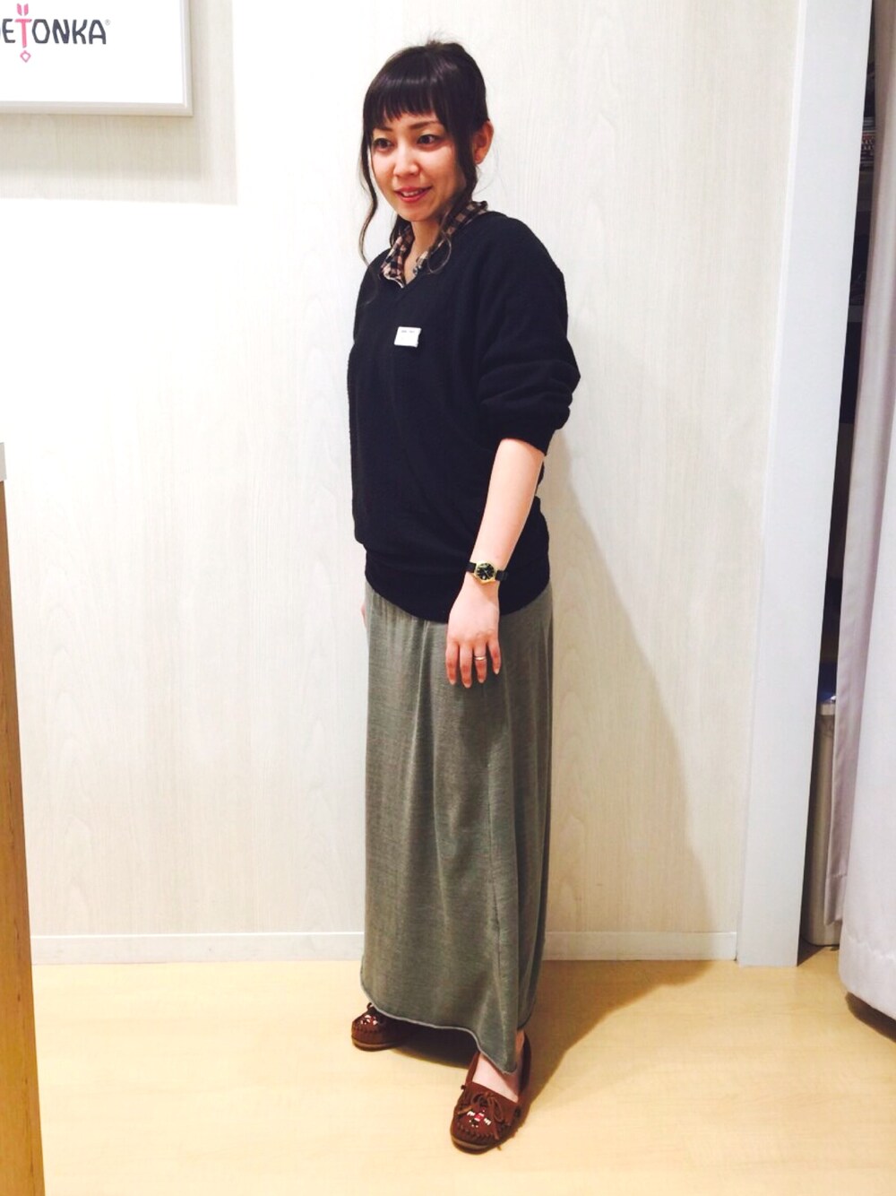 「minnetonka、ミネトンカ、モカシン、スエード、フリンジ、サンダーバード、ootd」｜「Minnetonkaの【MINNETONKA】 ミネトンカ　サンダーバードフリンジモカシン（モカシン/デッキシューズ、ブラウン系）」を使った、MINNETONKAONLINESHOPさん（レディース・157cm）の冬コーディネートの1枚目の写真