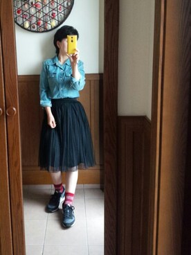 「Lee（リー）のアイテム（シャツ/ブラウス）」を使った、きよさん（レディース・149cm）の夏コーディネート